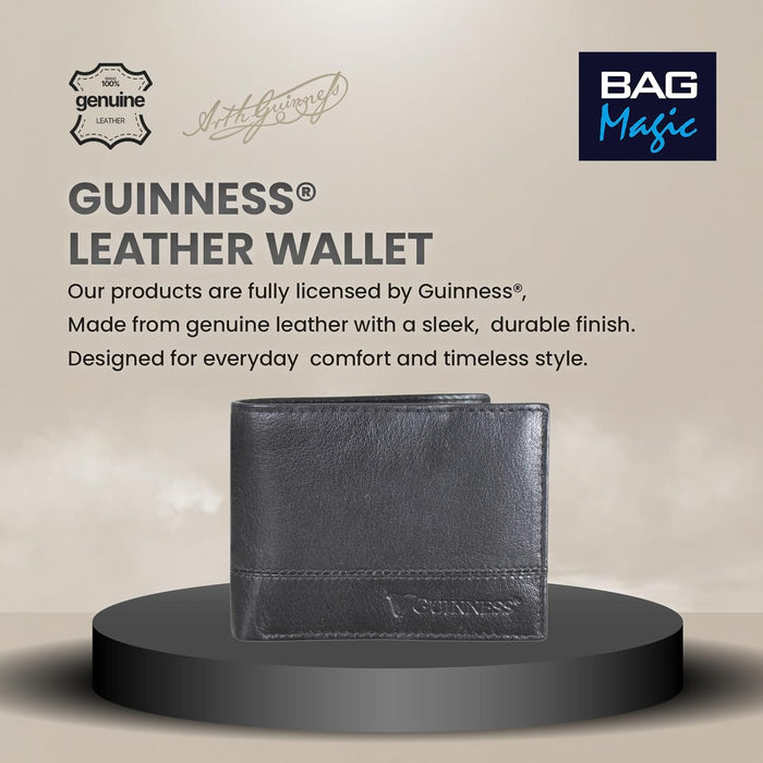 Guinness® Black Leather Wallet with Coin Pocket – RFID Blocking, 7 Card Slots, Zipped Pocket, Men’s Bi-Fold Wallet, Stylish & Durable Genuine Leather – Official Merchandise