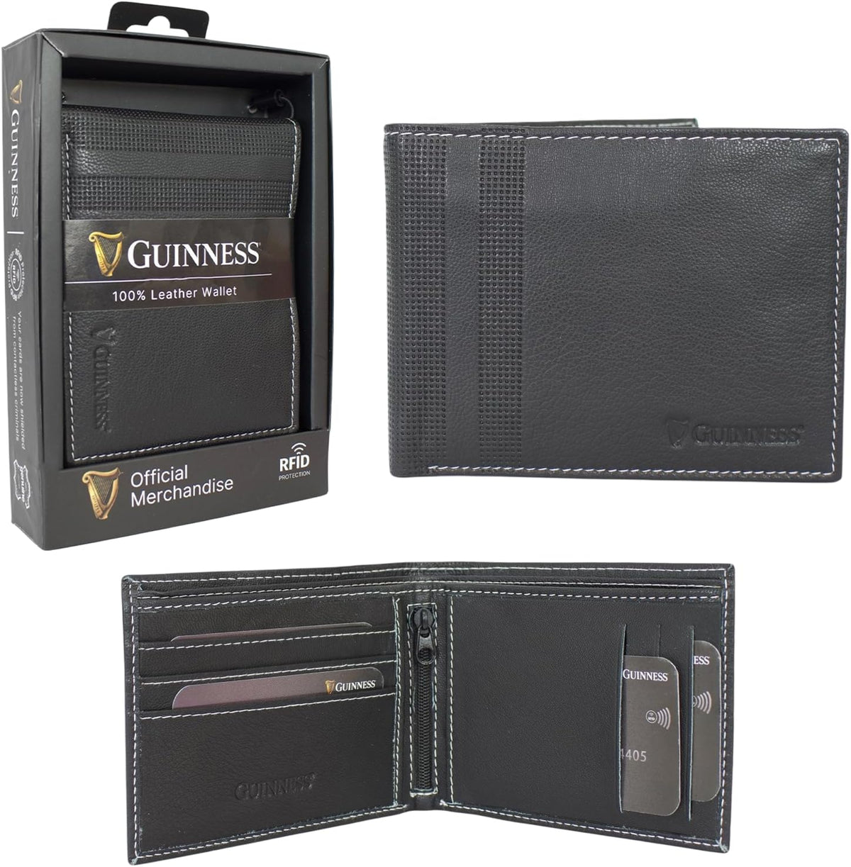 Guinness® Men’s Leather Wallet – RFID Blocking Bifold with Zipped Coin ...