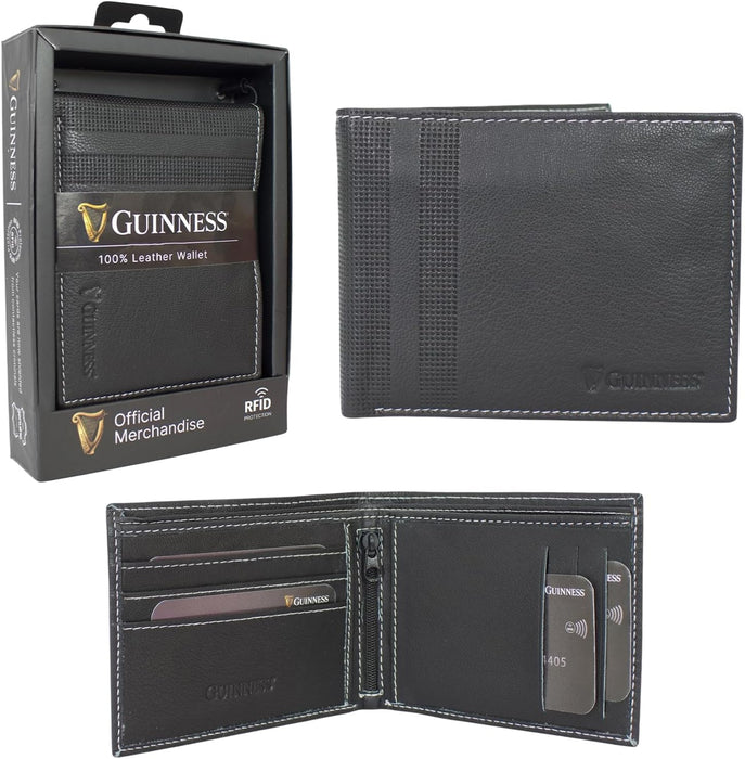 Guinness® Men’s Leather Wallet – RFID Blocking Bifold with Zipped Coin Pocket, 6 Card Slots & Note Compartments – Official Licensed Merchandise
