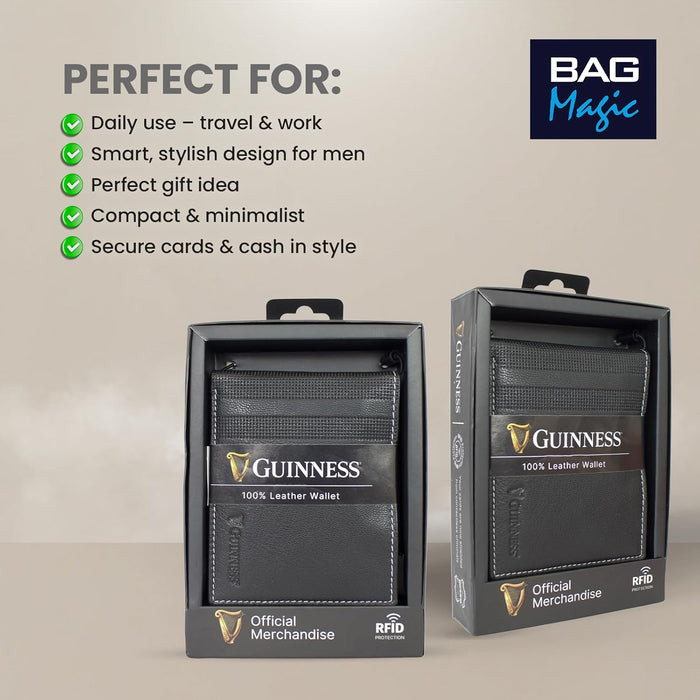Guinness® Men’s Leather Wallet – RFID Blocking Bifold with Zipped Coin Pocket, 6 Card Slots & Note Compartments – Official Licensed Merchandise