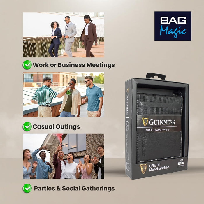 Guinness® Men’s Leather Wallet – RFID Blocking Bifold with Zipped Coin Pocket, 6 Card Slots & Note Compartments – Official Licensed Merchandise