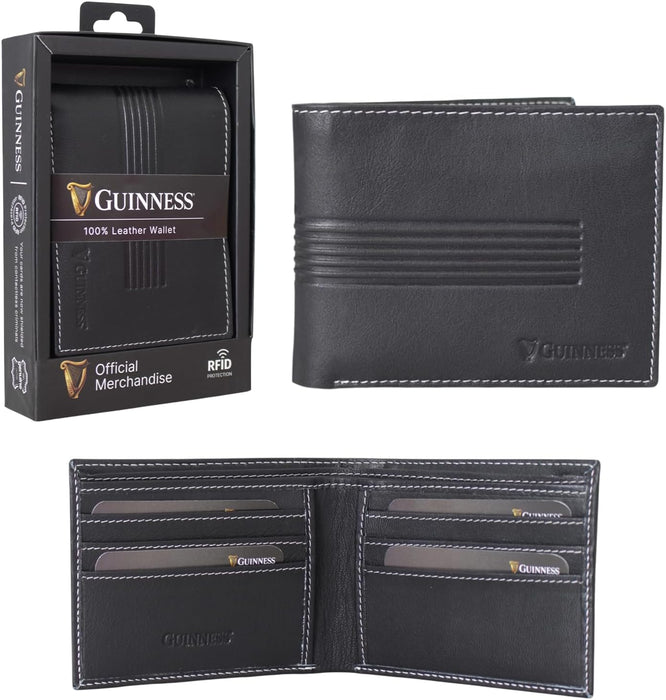Guinness Men’s Black Leather Wallet with RFID Blocking – Slim Bifold Card Holder with 6 Card Slots & Note Compartments – Official Merchandise Gift