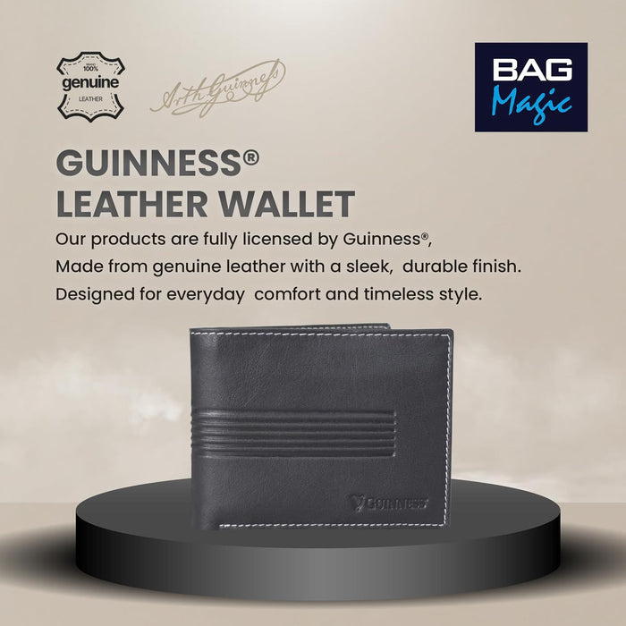 Guinness Men’s Black Leather Wallet with RFID Blocking – Slim Bifold Card Holder with 6 Card Slots & Note Compartments – Official Merchandise Gift