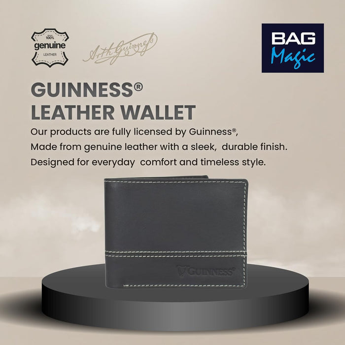 Guinness® Leather Wallet for Men – RFID Blocking Bifold with Zipped Pocket, ID Window & Card Holder – Official Licensed Merchandise