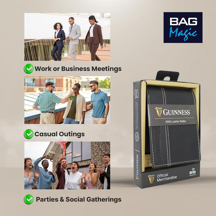 Guinness® Leather Wallet for Men – RFID Blocking Bifold with Zipped Pocket, ID Window & Card Holder – Official Licensed Merchandise