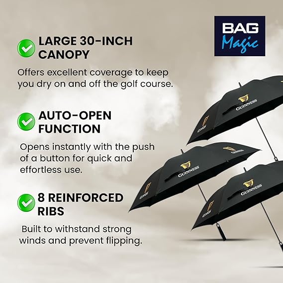 Guinness Official Golf Umbrella + Adjustable Leather Belt Bundle Set