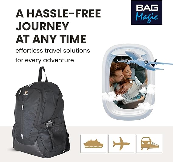 Guinness RyanAir Cabin Backpack 40x25x20cm – Underseat Bag | Flight Approved Hand Luggage for Ryanair, easyJet, Jet2, Wizz Air | Lightweight Travel Backpack | Official Merchandise