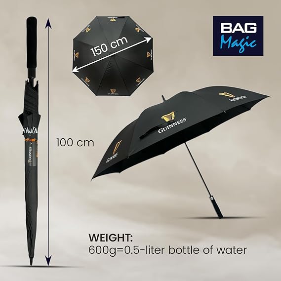 Guinness Official Golf Umbrella – 30-Inch Large Canopy, Auto-Open, 8 Reinforced Ribs, Windproof & Waterproof Stick Umbrella – Premium Logo Design for Fans & Gifts
