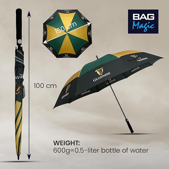 Guinness Official Golf Umbrella – 30-Inch Large Canopy, Auto-Open, 8 Reinforced Ribs, Windproof & Waterproof Stick Umbrella – Premium Logo Design for Fans & Gifts