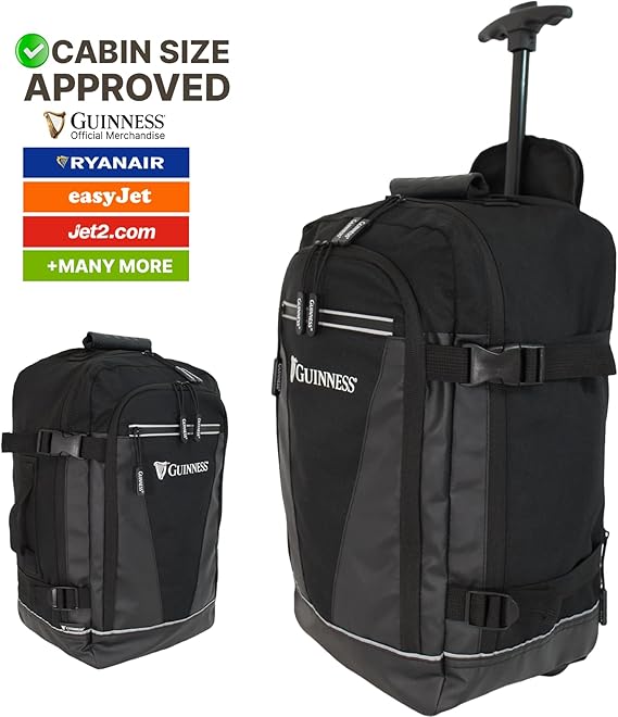 Guinness RyanAir Cabin Backpack 40x25x20cm – Underseat Bag | Flight Approved Hand Luggage for Ryanair, easyJet, Jet2, Wizz Air | Lightweight Travel Backpack | Official Merchandise