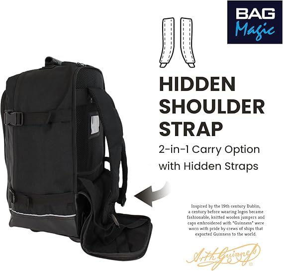 Guinness RyanAir Cabin Backpack 40x25x20cm – Underseat Bag | Flight Approved Hand Luggage for Ryanair, easyJet, Jet2, Wizz Air | Lightweight Travel Backpack | Official Merchandise