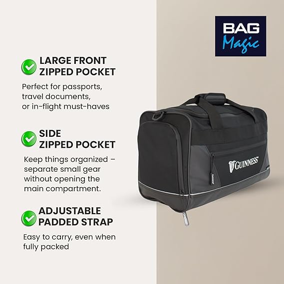 Guinness RyanAir Cabin Backpack 40x25x20cm – Underseat Bag | Flight Approved Hand Luggage for Ryanair, easyJet, Jet2, Wizz Air | Lightweight Travel Backpack | Official Merchandise
