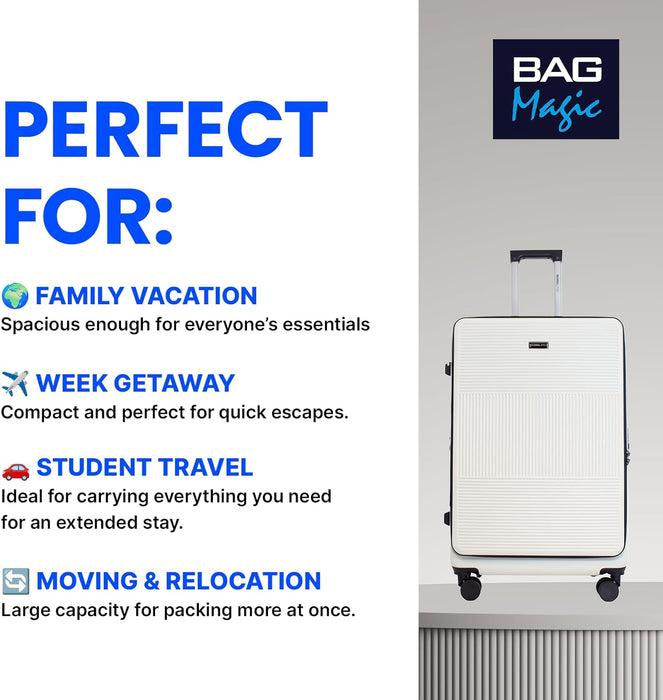 Bordlite 28" Large Suitcase – ABS Hardshell Front Opening Lightweight Luggage with 8x Spinner Wheels, Combo Lock, Telescopic Handle