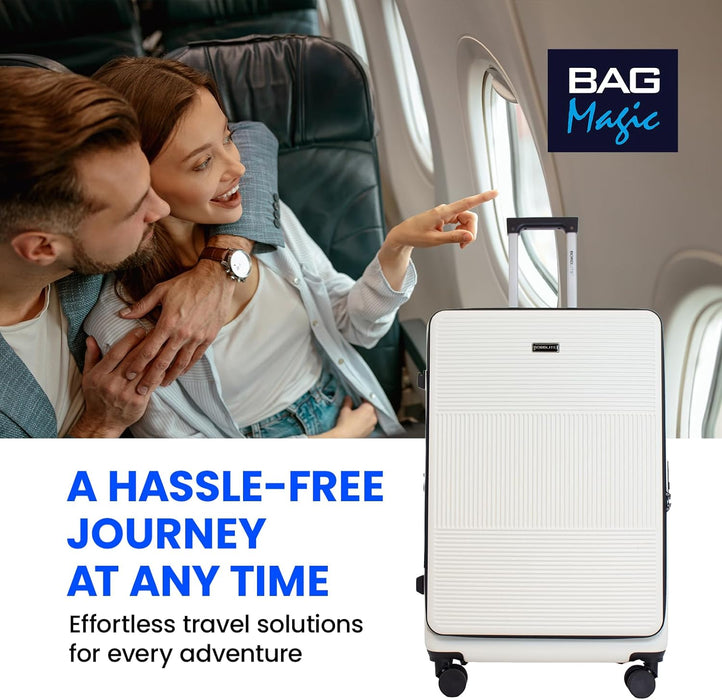 Bordlite 28" Large Suitcase – ABS Hardshell Front Opening Lightweight Luggage with 8x Spinner Wheels, Combo Lock, Telescopic Handle