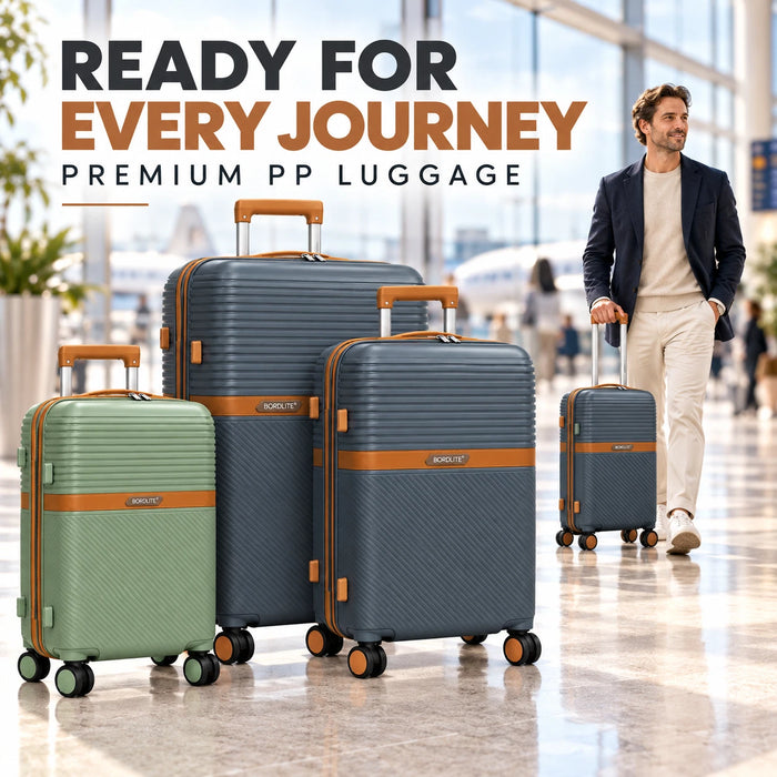 Bordlite Polypropylene Hard Shell Suitcase with Double Spinner Wheels, Combination Lock and Telescopic Handle