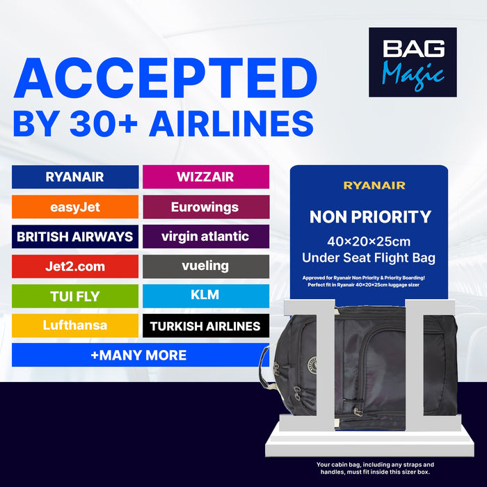 Bordlite Ryanair Cabin Bag 40x25x20cm Underseat Backpack – Airline Approved