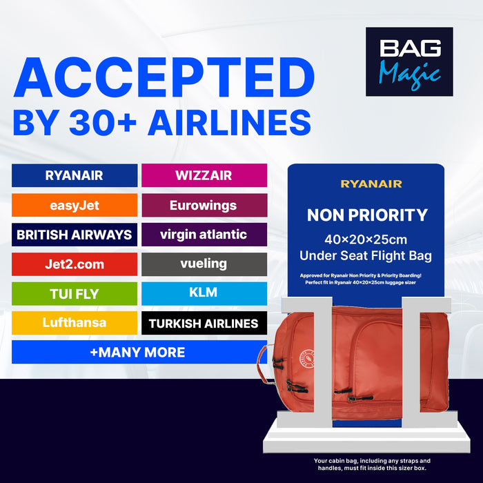 Bordlite Ryanair Cabin Bag 40x25x20cm Underseat Backpack – Airline Approved