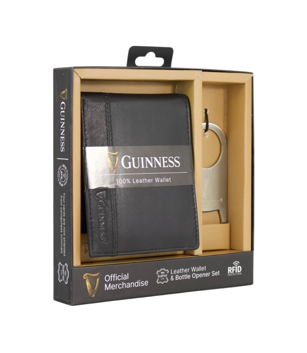 Guinness Leather Wallet Gift Set RFID Secure + Bottle Opener Official UK