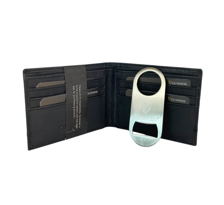 Guinness Leather Wallet Gift Set RFID Secure + Bottle Opener Official UK