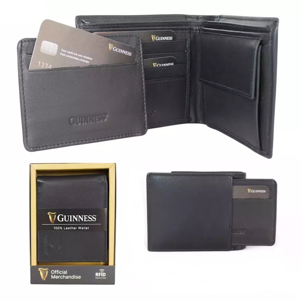 Guinness® Black Leather Wallet with Coin Pocket – RFID Blocking Bifold ...