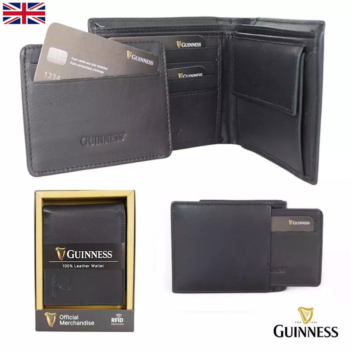 Guinness® Black Leather Wallet with Coin Pocket – RFID Blocking Bifold Wallet