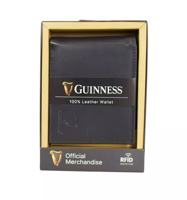 Guinness® Black Leather Wallet with Coin Pocket – RFID Blocking Bifold Wallet