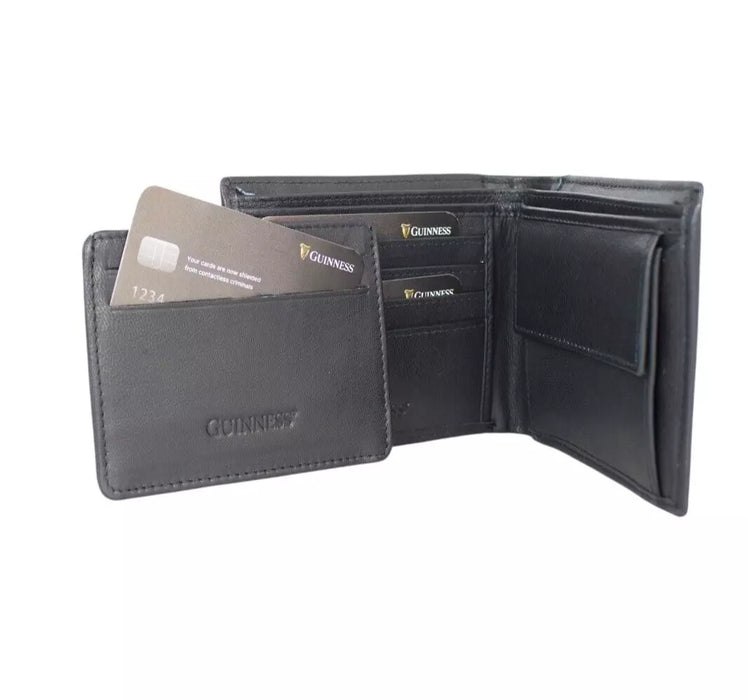 Guinness® Black Leather Wallet with Coin Pocket – RFID Blocking Bifold Wallet