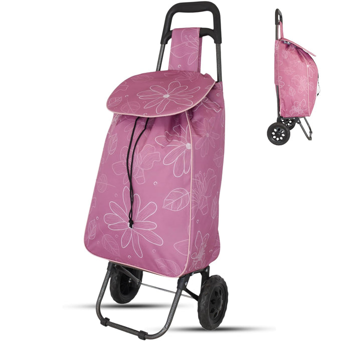 Lightweight 2 Wheel Shopping Trolley Cart 35L - Water-Resistant Bag & Smooth Rolling Wheels - 94cm