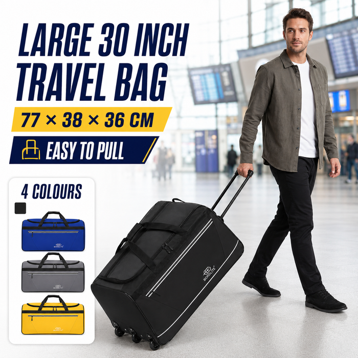 Bordlite 105L Extra Large Travel Bag on Wheels – 30 Inch Water-Resistant Tarp Holdall with 3 Smooth Wheels - 77x38x36cm