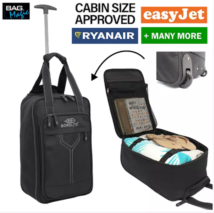 Bordlite Ryanair Approved Cabin Holdall on Wheels, 40x20x25cm, 20L- Black/Blue, Black/Grey