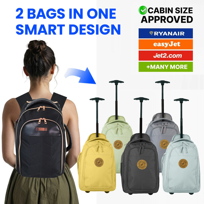 Bordlite Ryanair Cabin Approved Wheeled Backpack 40x25x20cm – 2 in 1 Wheeled Holdall + Backpack - 20L