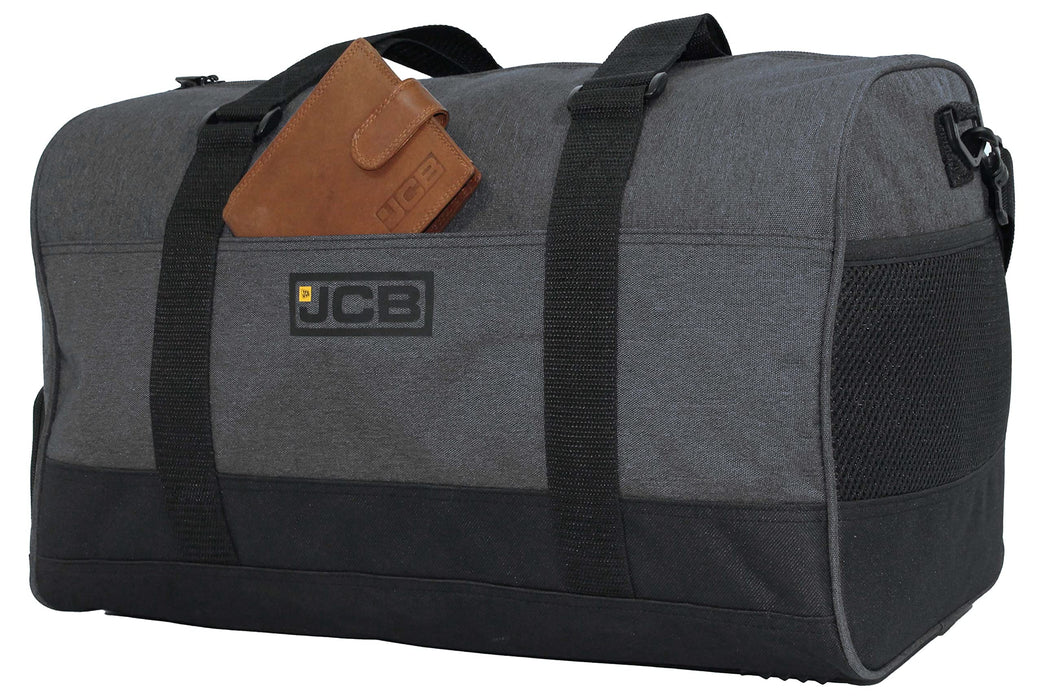 JCB Men's Large Holdall Bag + 6 External Pockets, 35L - Grey, Navy