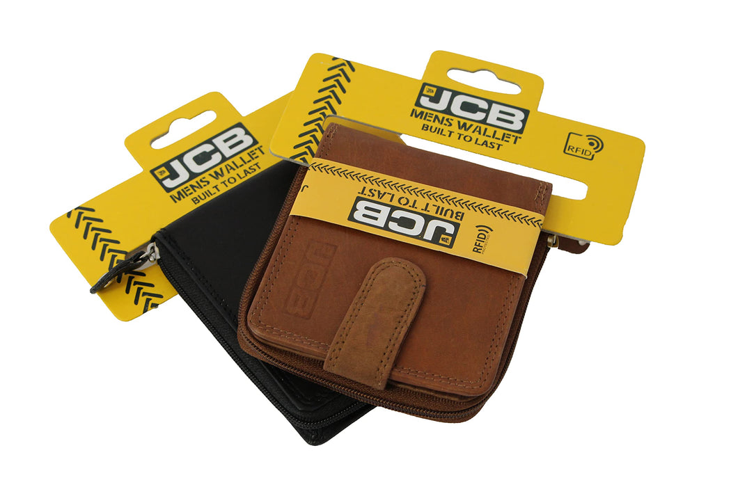 JCB Soft Grain Designer Leather Wallet with RFID Protection Technology - Flap ID Holder, Boxed - Black