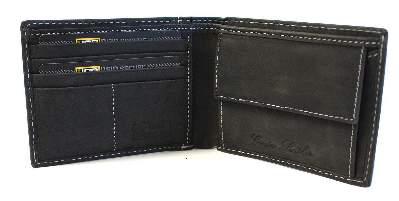 JCB Genuine Leather Mens Wallet, Bi Fold Wallets + Gift Box - Black, Tan