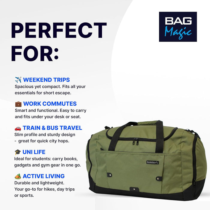 Duffle Gym Bags with Shoulder Strap – Lightweight Carry On Cabin Luggage, Weekend & Overnight Bag for Men & Women
