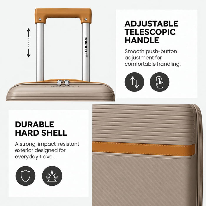 Bordlite Polypropylene Hard Shell Suitcase with Double Spinner Wheels, Combination Lock and Telescopic Handle