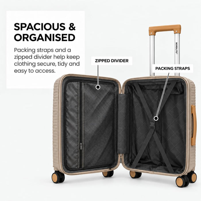 Bordlite Polypropylene Hard Shell Suitcase with Double Spinner Wheels, Combination Lock and Telescopic Handle