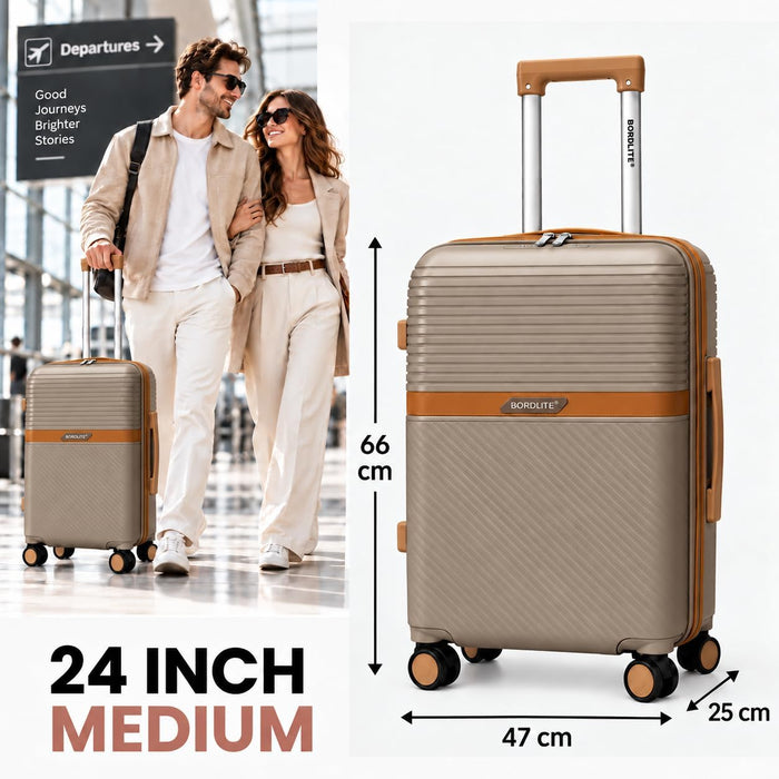 Bordlite Polypropylene Hard Shell Suitcase with Double Spinner Wheels, Combination Lock and Telescopic Handle