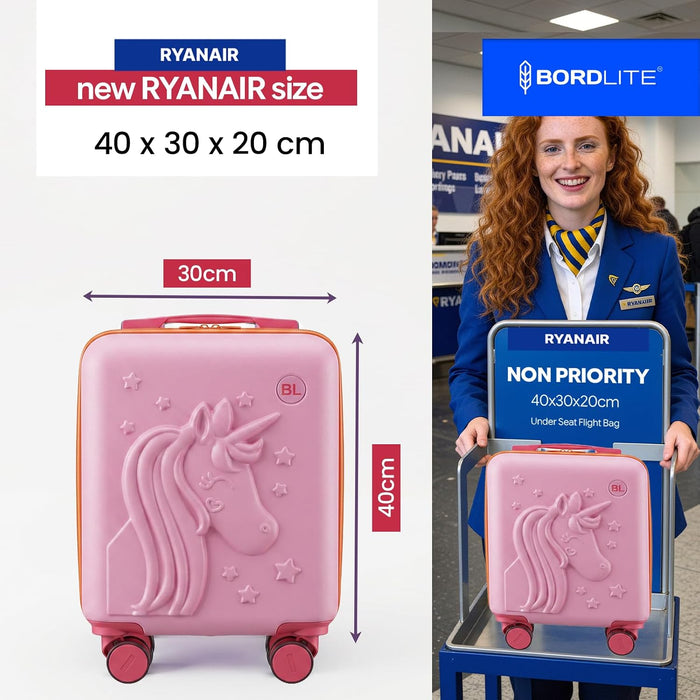 Bordlite Kids Suitcase 40x30x20cm Cabin Luggage - Underseat Travel Case with 360° Spinner Wheels
