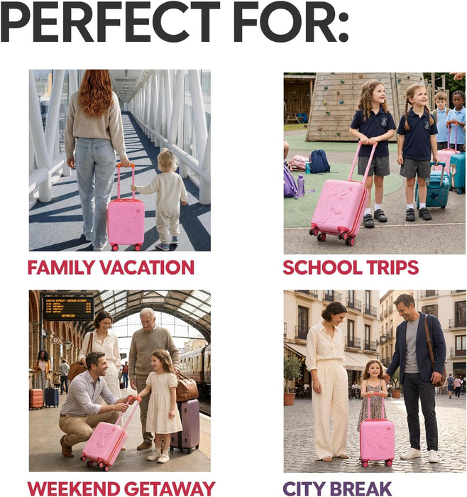 Bordlite Kids Suitcase 40x30x20cm Cabin Luggage - Underseat Travel Case with 360° Spinner Wheels