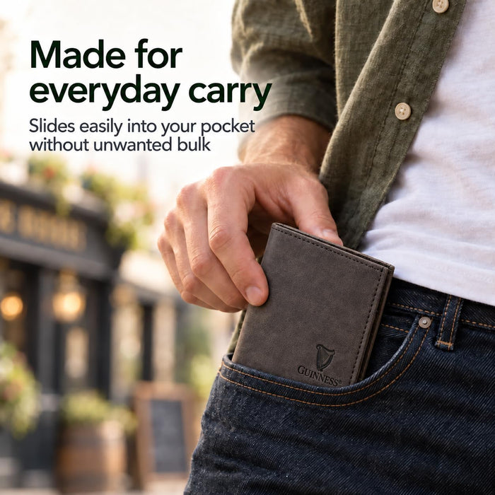 Guinness Men’s Genuine Leather & Canvas Wallet – Official Merchandise with RFID Protection, Card Slots, Coin Pocket, Note Compartments & Removable Card Holder – Beige/Brown