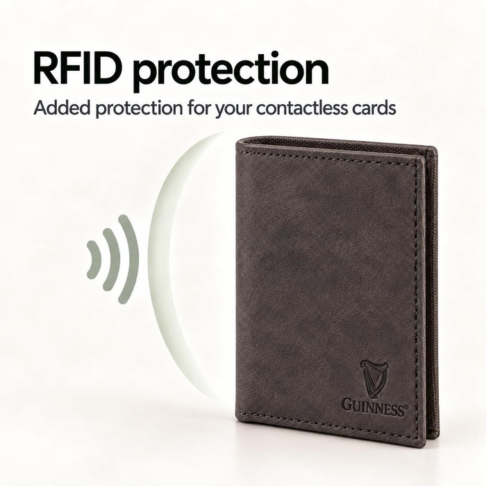 Guinness Men’s Genuine Leather & Canvas Wallet – Official Merchandise with RFID Protection, Card Slots, Coin Pocket, Note Compartments & Removable Card Holder – Beige/Brown