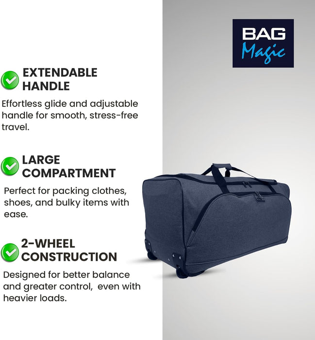Bordlite Wheeled Holdall Travel Bag – Lightweight 2-Wheel Luggage with Extendable Handle