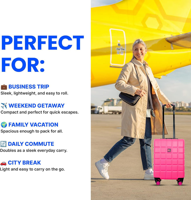 Lightweight ABS Cabin Suitcase – 30+ Airline Overhead Compatible (47x36x20cm) – Spinner Wheels + Combination Lock
