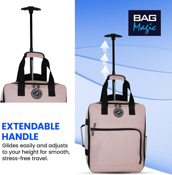 EasyJet Underseat Cabin Bag 45x36x20cm – Twill Wheeled Travel Holdall with Trolley Handle – Lightweight Soft Shell Carry On Luggage – Fits EasyJet Free Bag Allowance - Pink