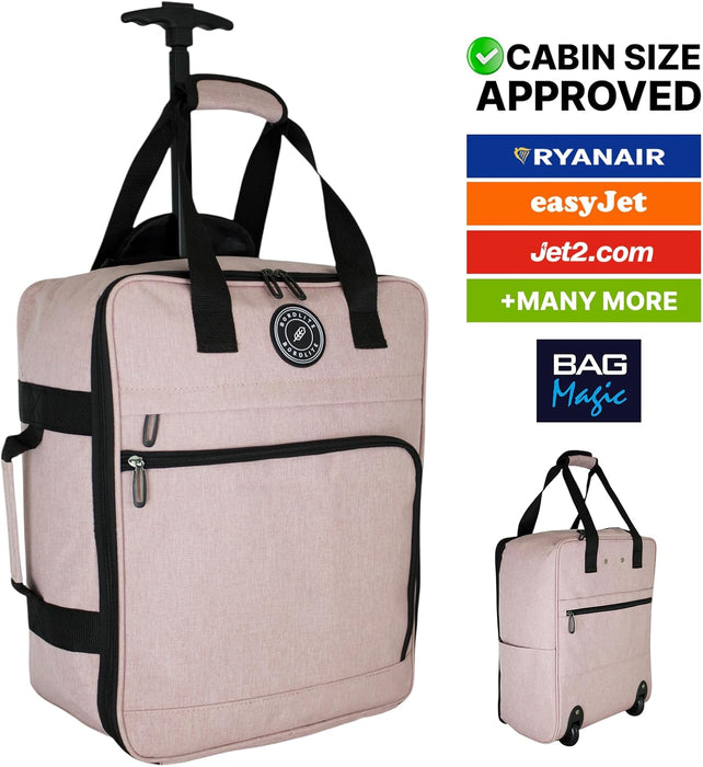 EasyJet Underseat Cabin Bag 45x36x20cm – Twill Wheeled Travel Holdall with Trolley Handle – Lightweight Soft Shell Carry On Luggage – Fits EasyJet Free Bag Allowance - Pink