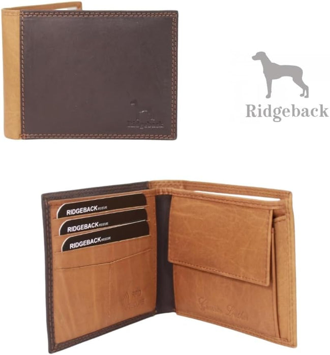 Ridgeback Genuine Leather Men's Leather Bifold Wallet & Keychain Set