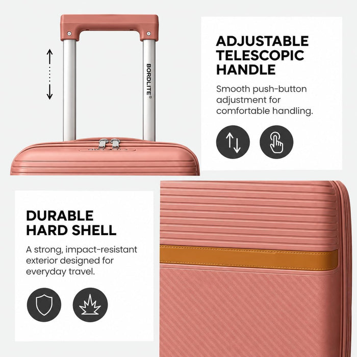 Bordlite Polypropylene Hard Shell Suitcase with Double Spinner Wheels, Combination Lock and Telescopic Handle
