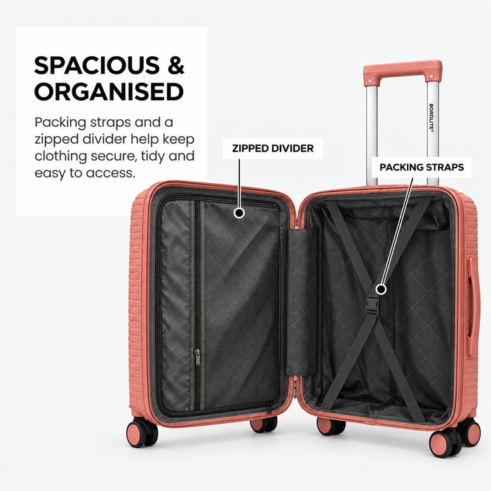 Bordlite Polypropylene Hard Shell Suitcase with Double Spinner Wheels, Combination Lock and Telescopic Handle