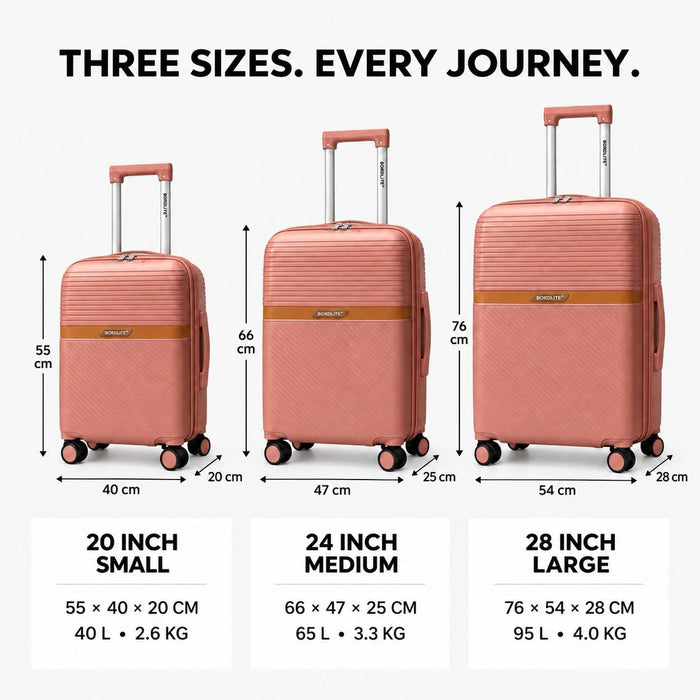 Bordlite Polypropylene Hard Shell Suitcase with Double Spinner Wheels, Combination Lock and Telescopic Handle
